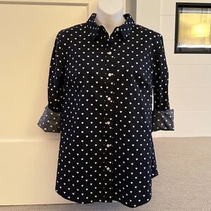 1901 Nordstrom Crisp Cotton Hearts Buttondown Shirt Sz 4 DARLING